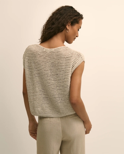 Relaxed Cotton Blend Short-Sleeve Shimmer Sweater, image 3