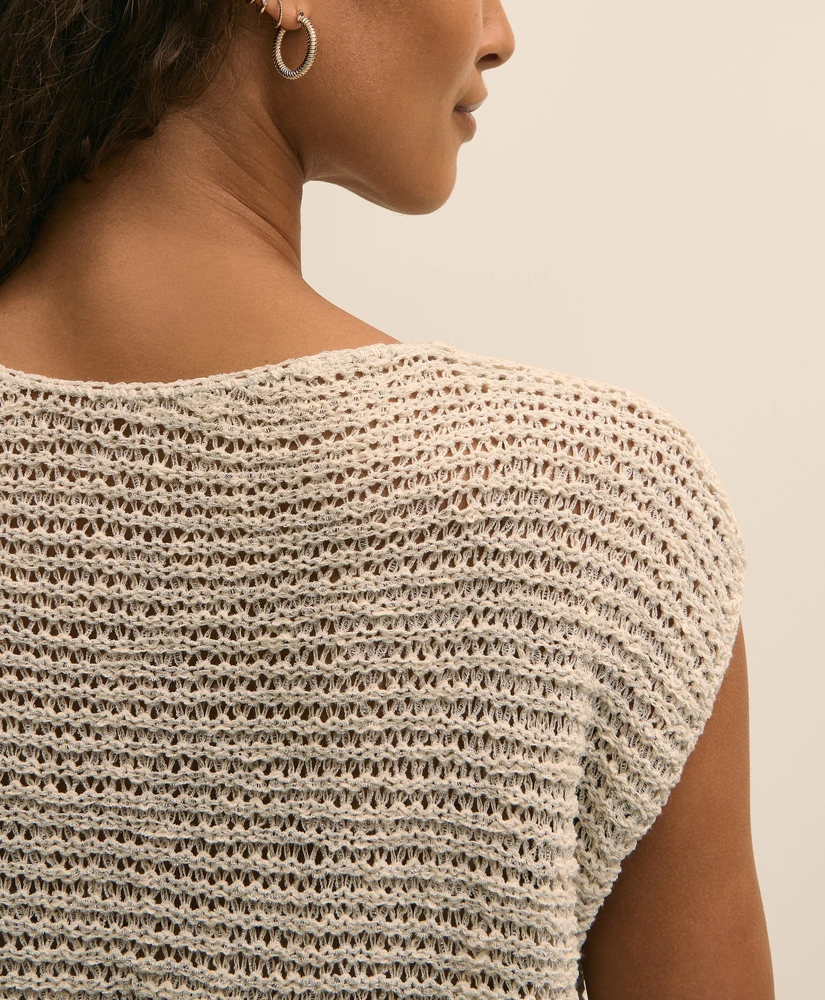 Relaxed Cotton Blend Short-Sleeve Shimmer Sweater, image 4