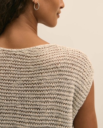 Relaxed Cotton Blend Short-Sleeve Shimmer Sweater, image 4