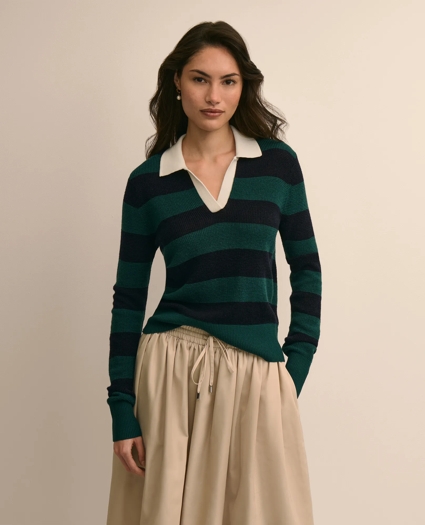 Merino Wool Striped Johnny Collar Sweater, image 1