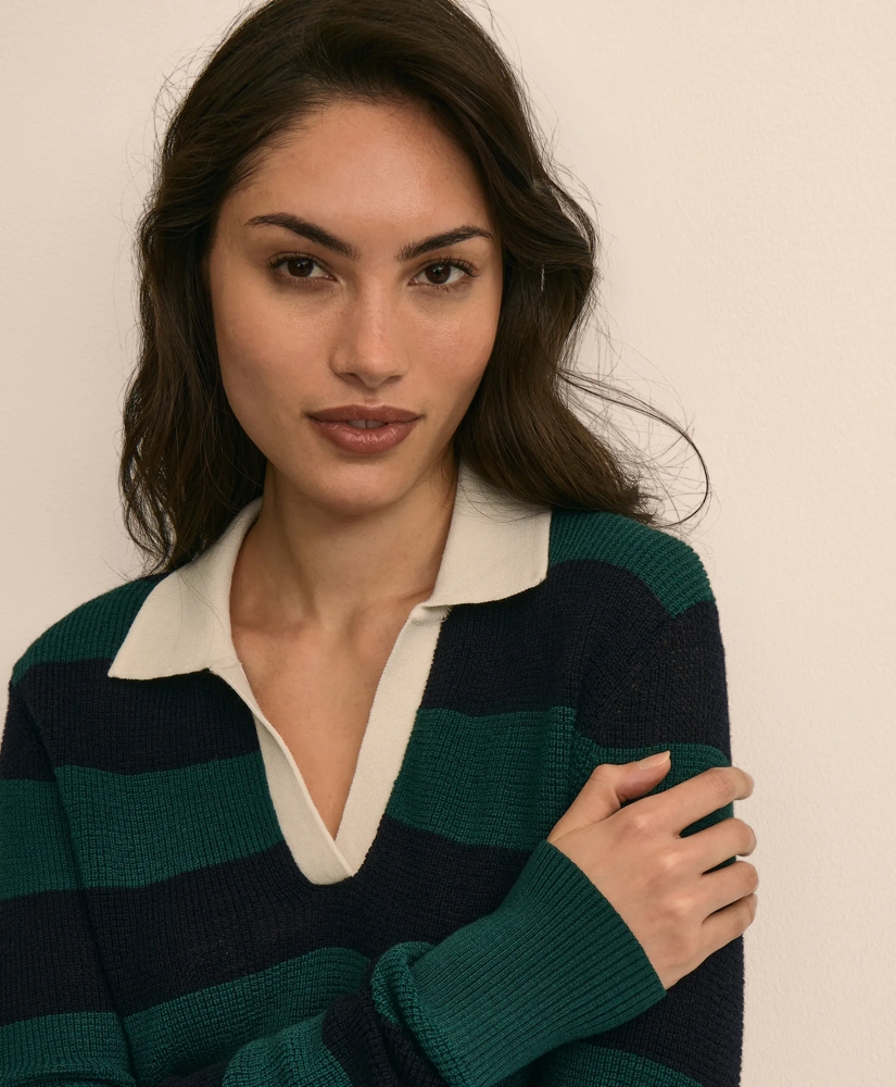Merino Wool Striped Johnny Collar Sweater, image 3
