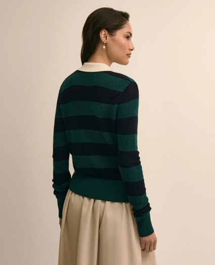 Merino Wool Striped Johnny Collar Sweater, image 4