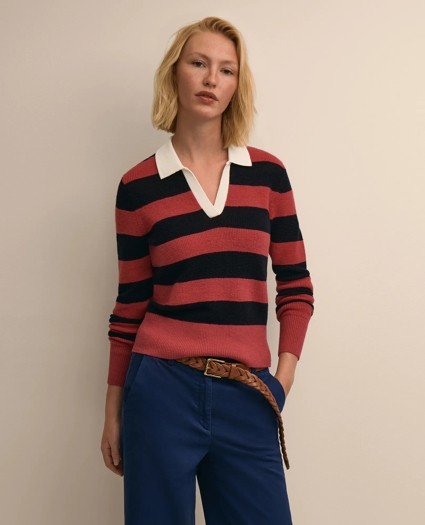 Merino Wool Striped Johnny Collar Sweater, image 1
