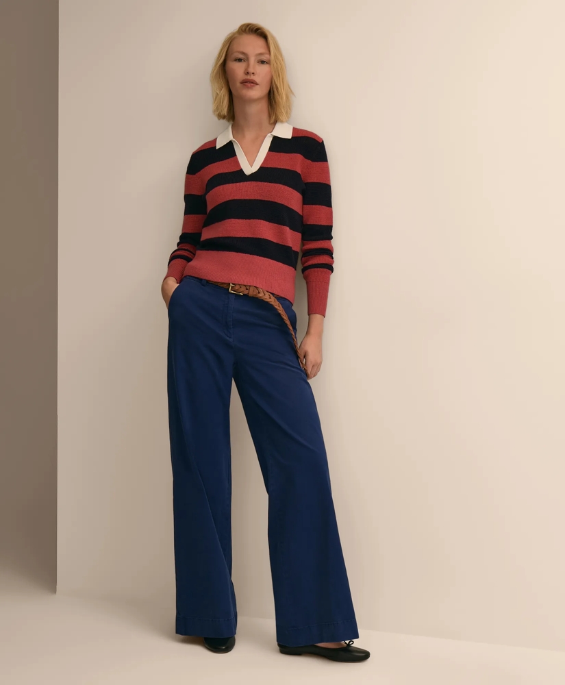 Merino Wool Striped Johnny Collar Sweater, image 2