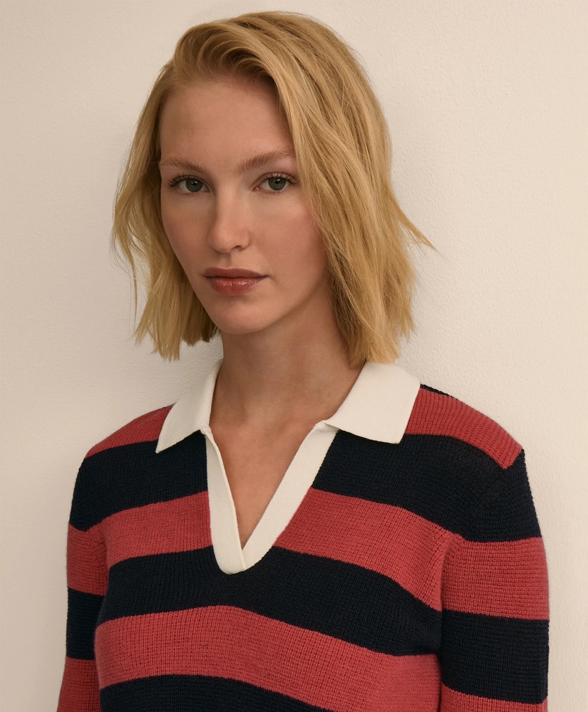 Merino Wool Striped Johnny Collar Sweater, image 3