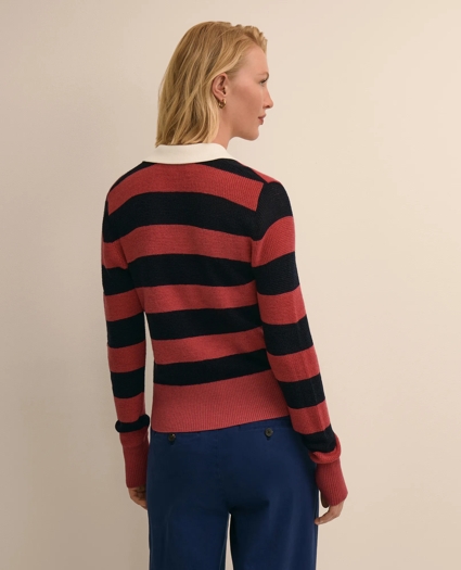 Merino Wool Striped Johnny Collar Sweater, image 4