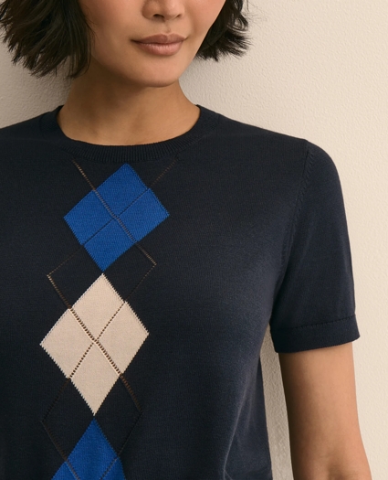 Supima&reg; Cotton Short-Sleeve Argyle Sweater, image 4