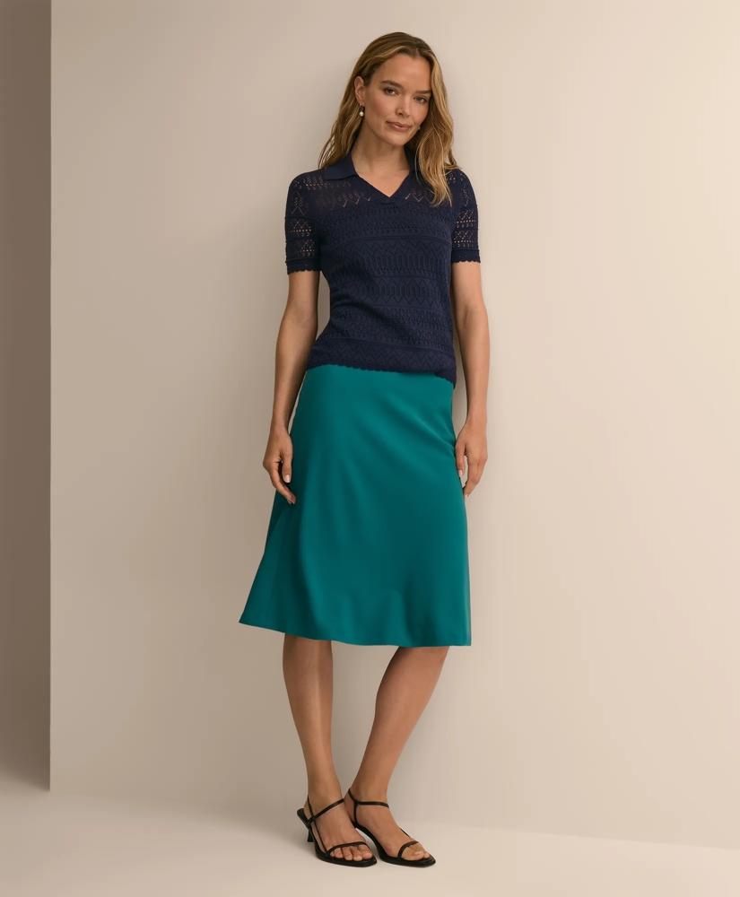 Silk-Cotton Short-Sleeve Johnny Collar Pointelle Sweater, image 2