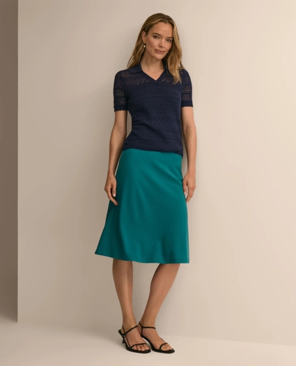 Silk-Cotton Short-Sleeve Johnny Collar Pointelle Sweater, image 2