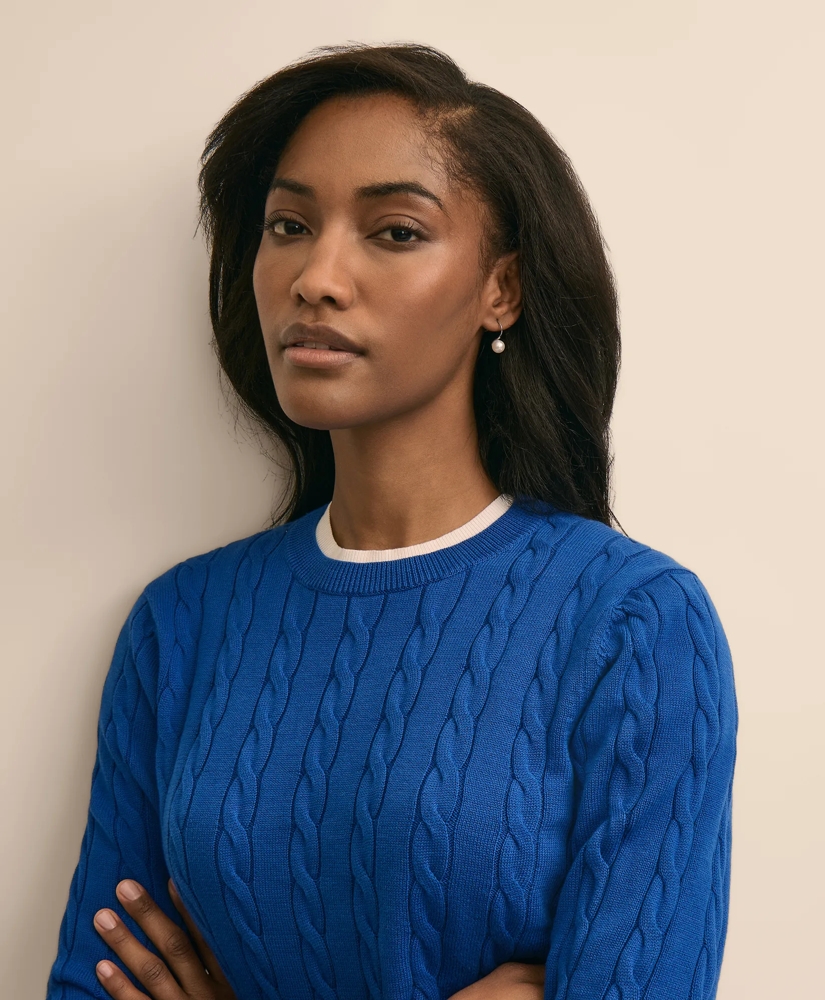 Supima&reg; Cotton Cable Crewneck Sweater, image 3