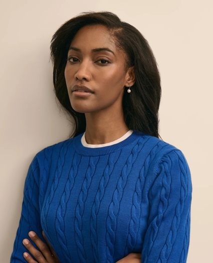 Supima&reg; Cotton Cable Crewneck Sweater, image 3