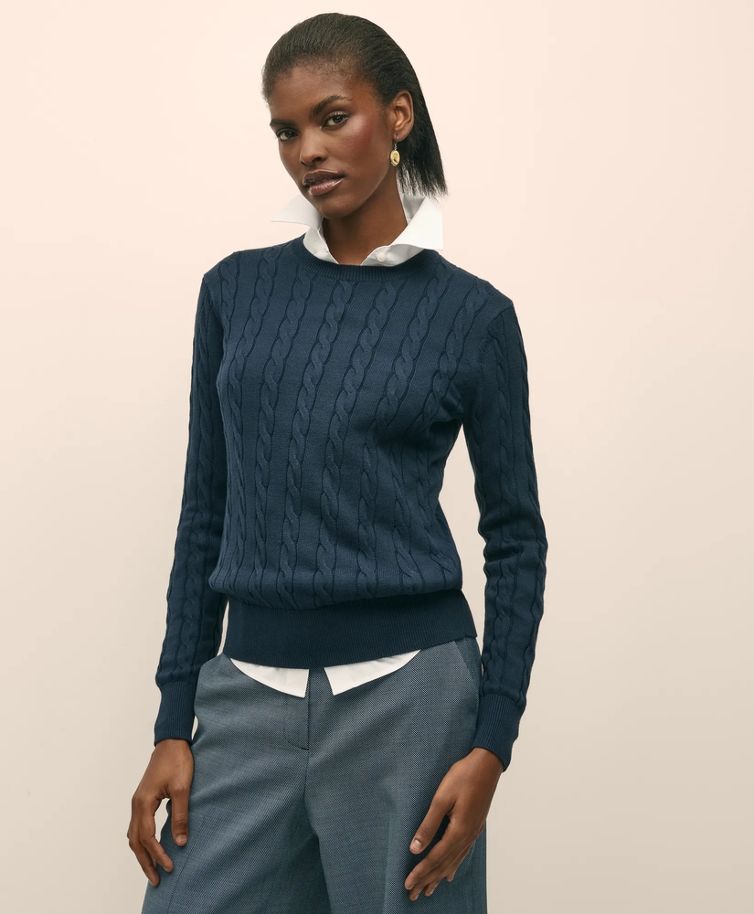Supima&reg; Cotton Cable Crewneck Sweater, image 3
