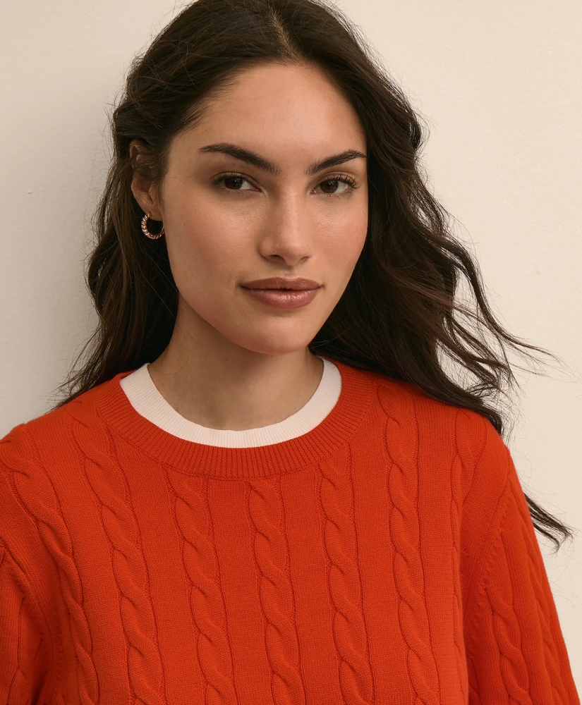 Supima&reg; Cotton Cable Crewneck Sweater, image 3