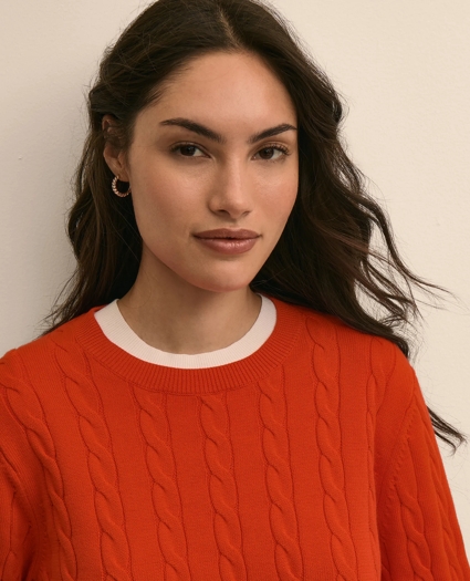 Supima&reg; Cotton Cable Crewneck Sweater, image 3