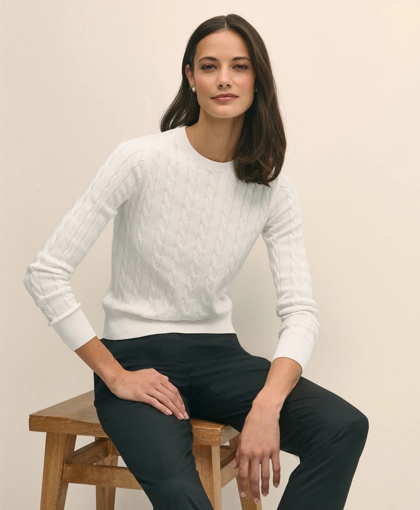 Supima&reg; Cotton Cable Crewneck Sweater, image 2