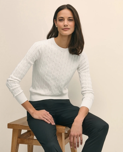 Supima&reg; Cotton Cable Crewneck Sweater, image 2