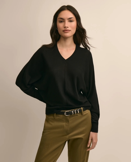 Silk-Cotton Dolman-Sleeve V-Neck Sweater, image 1
