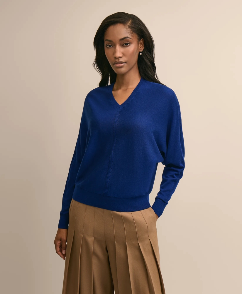 Silk-Cotton Dolman-Sleeve V-Neck Sweater, image 1