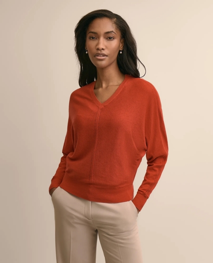 Silk-Cotton Dolman-Sleeve V-Neck Sweater, image 1