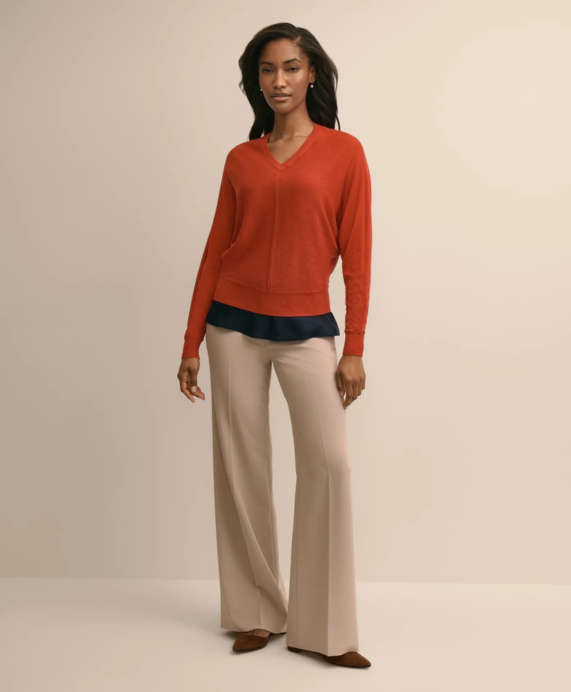 Silk-Cotton Dolman-Sleeve V-Neck Sweater, image 2