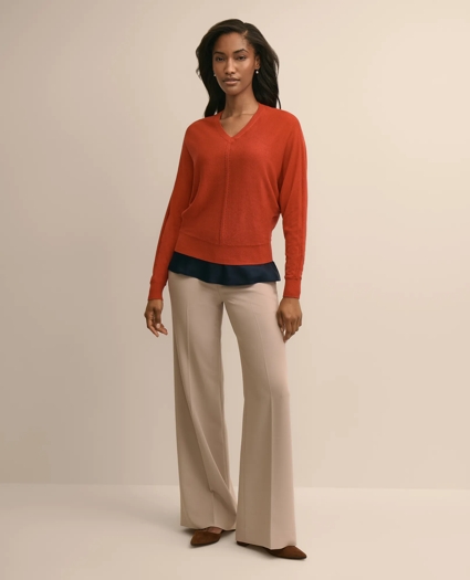 Silk-Cotton Dolman-Sleeve V-Neck Sweater, image 2