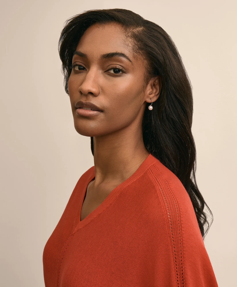 Silk-Cotton Dolman-Sleeve V-Neck Sweater, image 3