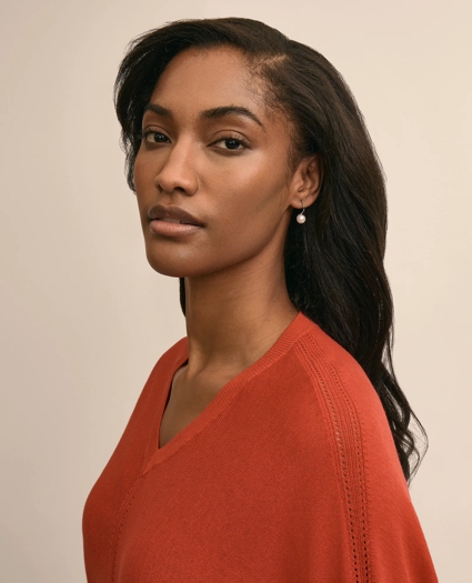 Silk-Cotton Dolman-Sleeve V-Neck Sweater, image 3