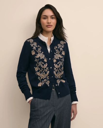Cotton Brocade Embroidered Floral Cardigan, image 1