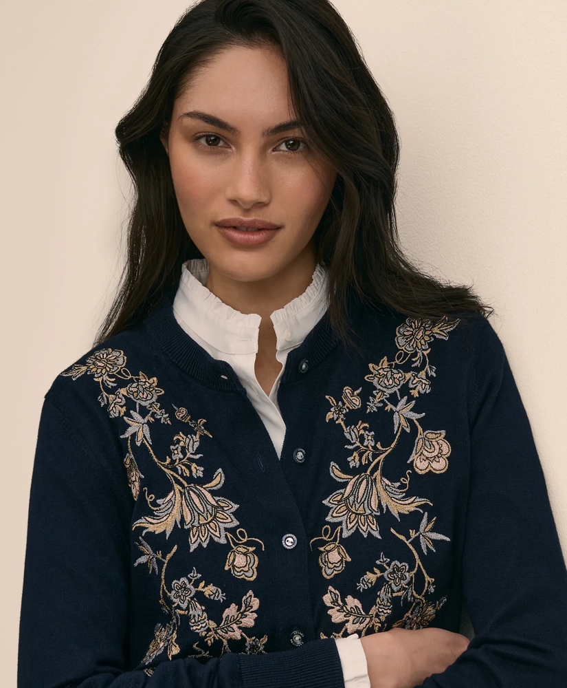 Cotton Brocade Embroidered Floral Cardigan, image 3