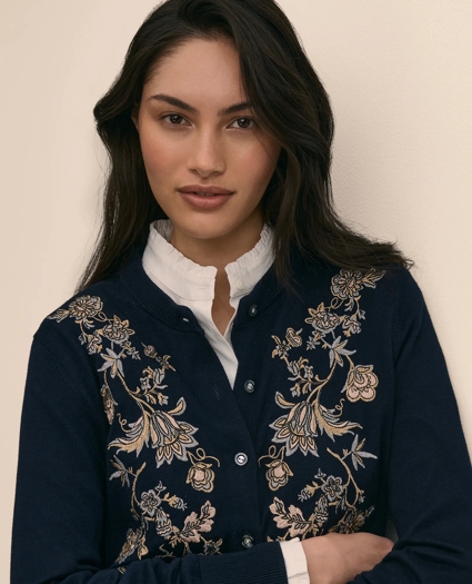 Cotton Brocade Embroidered Floral Cardigan, image 3
