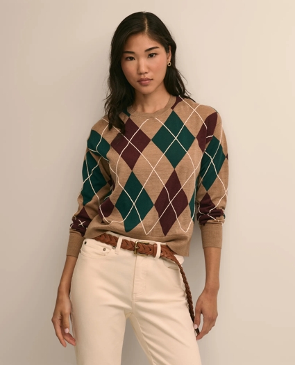 Merino Wool Relaxed Argyle Sweater, image 1