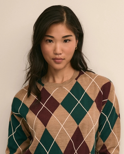 Merino Wool Relaxed Argyle Sweater, image 3