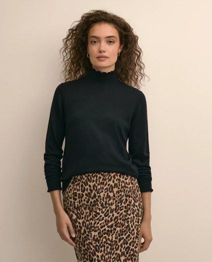 Merino Wool Blend Ruffle Turtleneck Sweater, image 1