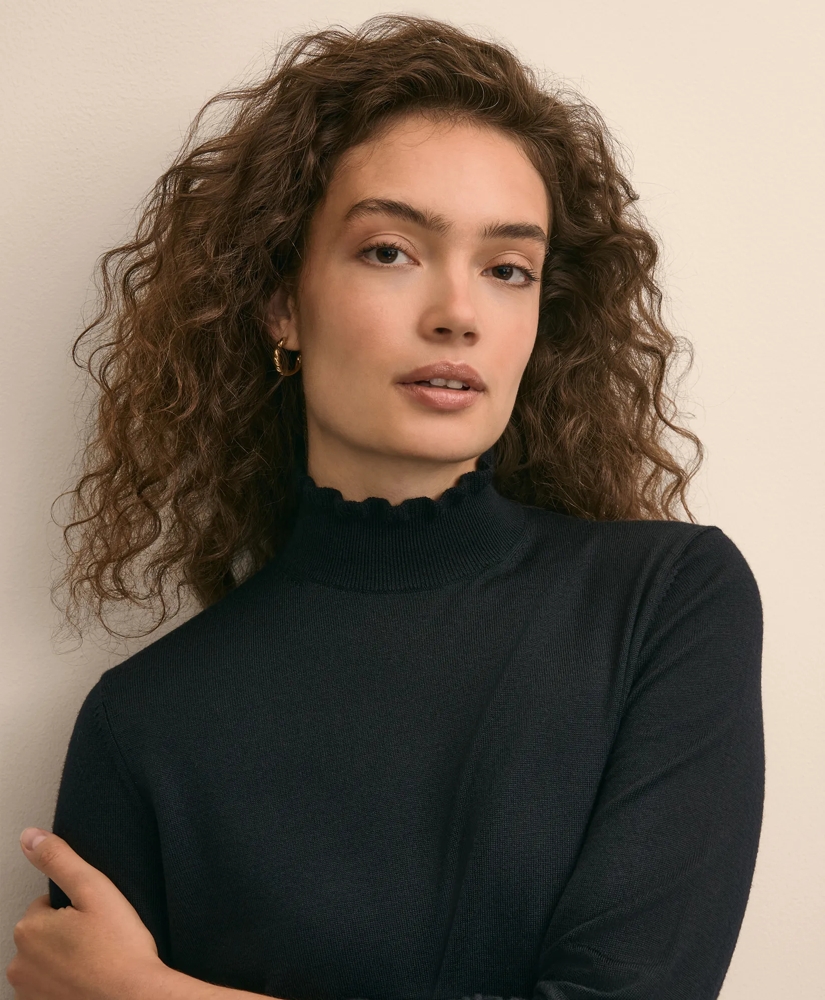 Merino Wool Blend Ruffle Turtleneck Sweater, image 3