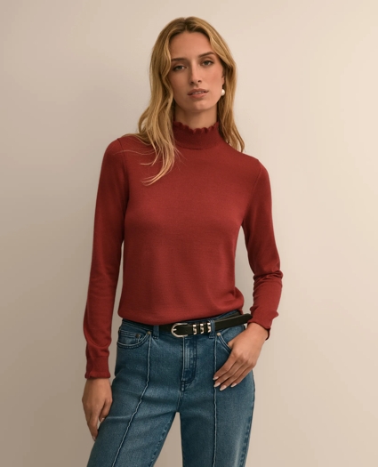 Merino Wool Blend Ruffle Turtleneck Sweater, image 1