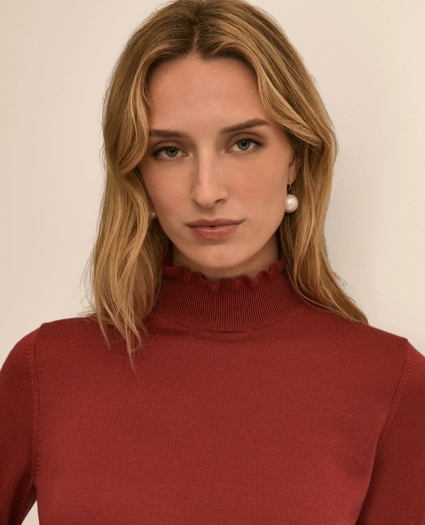 Merino Wool Blend Ruffle Turtleneck Sweater, image 3