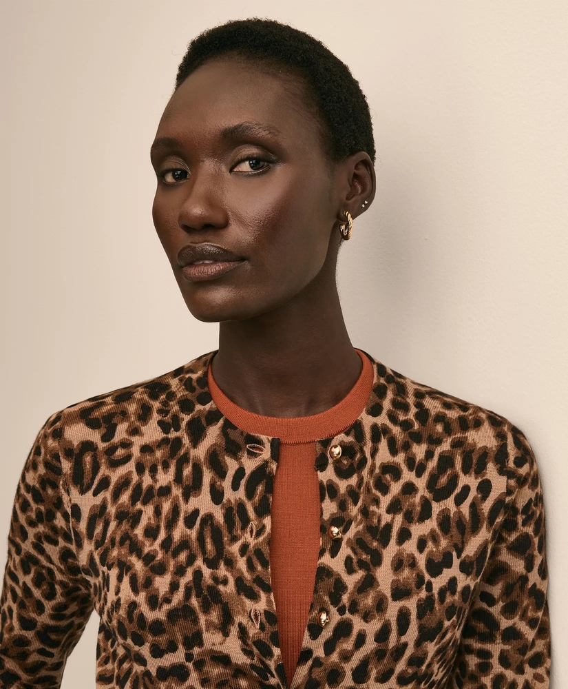 Merino Wool Leopard Motif Cardigan, image 3