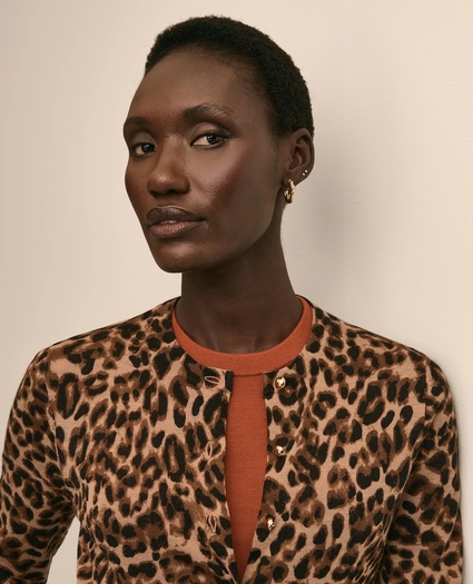 Merino Wool Leopard Motif Cardigan, image 3