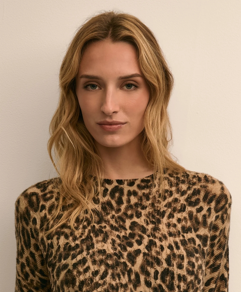 Merino Wool Leopard-Motif Aran Sweater, image 3