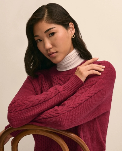 Merino Wool Blend Aran Sweater, image 3