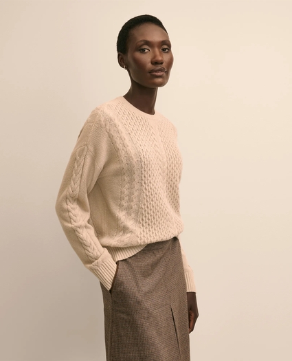 Merino Wool Blend Aran Sweater, image 1