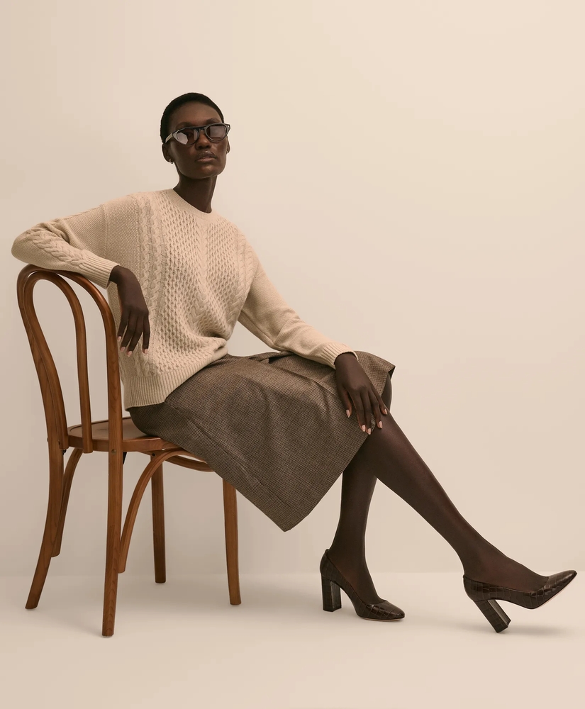 Merino Wool Blend Aran Sweater, image 2