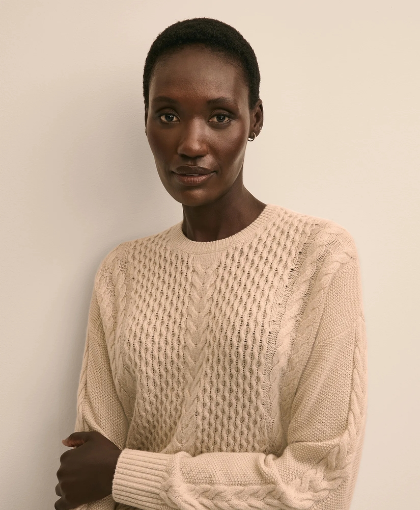 Merino Wool Blend Aran Sweater, image 3
