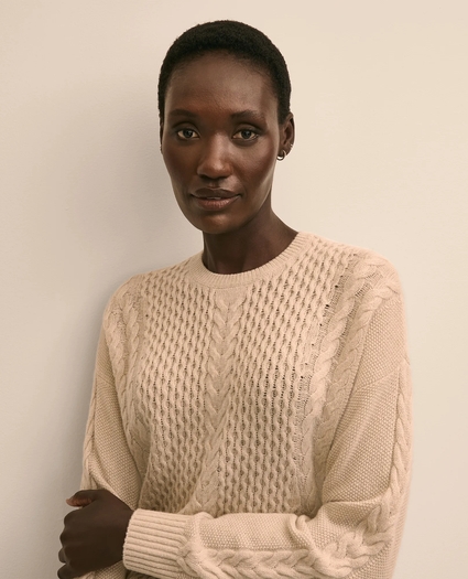 Merino Wool Blend Aran Sweater, image 3