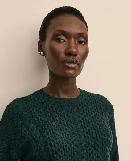 Merino Wool Blend Aran Sweater, image 3