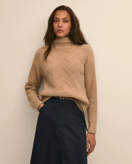 Cashmere Cable-Knit Funnel-Neck Sweater, image 1