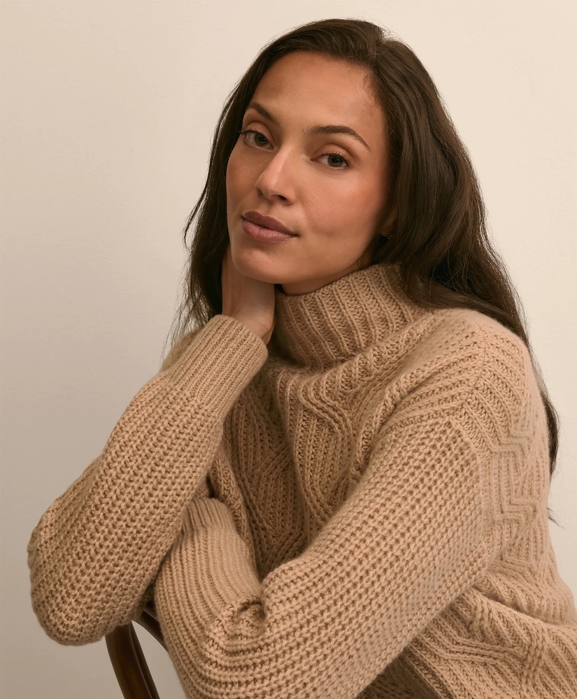 Cashmere Cable-Knit Funnel-Neck Sweater, image 3