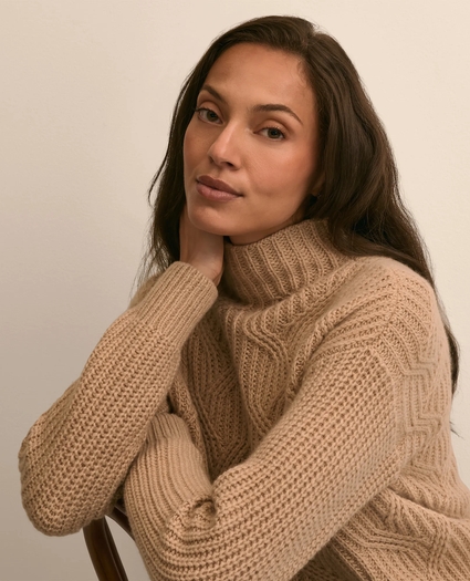 Cashmere Cable-Knit Funnel-Neck Sweater, image 3