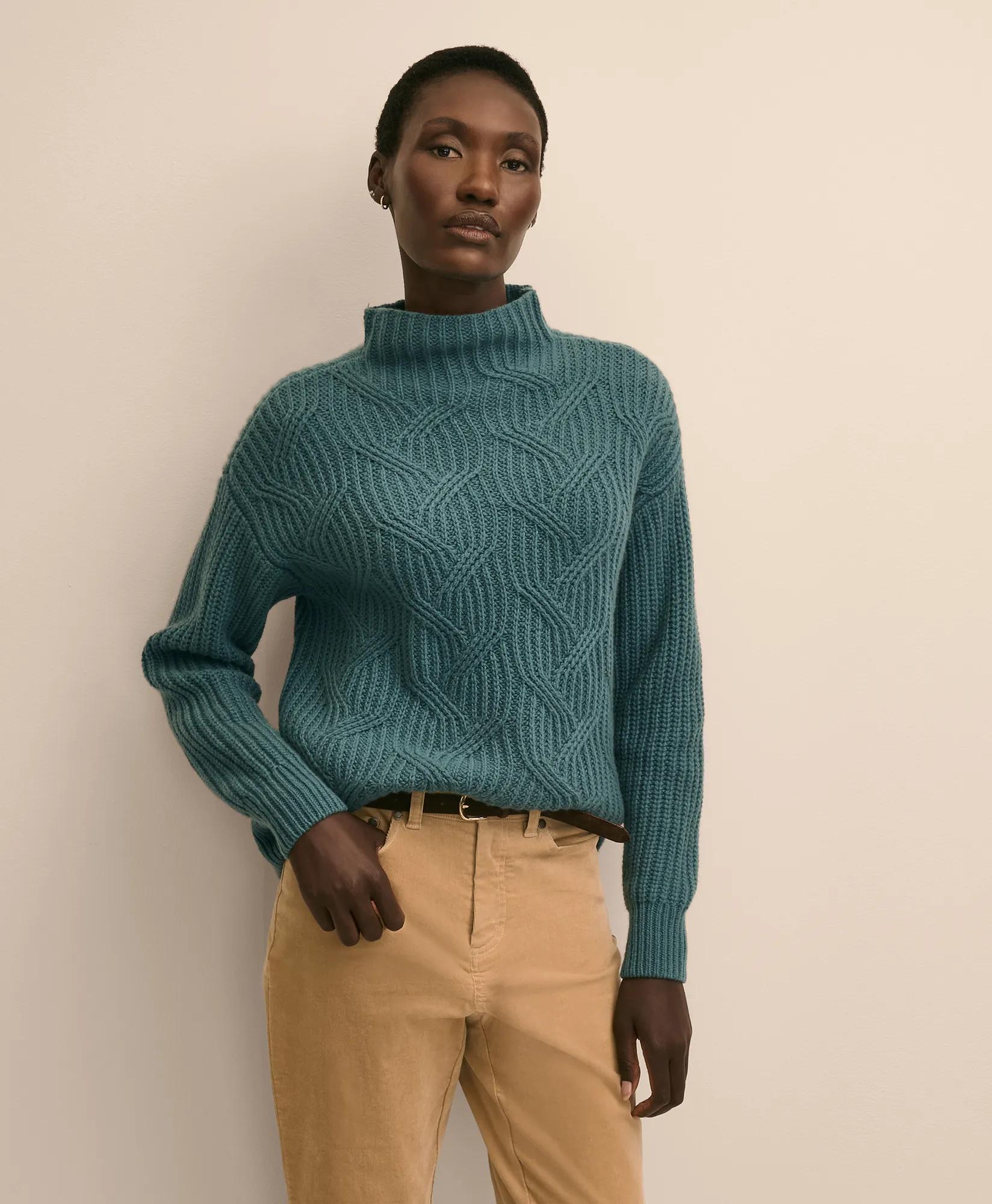 Cashmere Cable-Knit Funnel-Neck Sweater, image 1