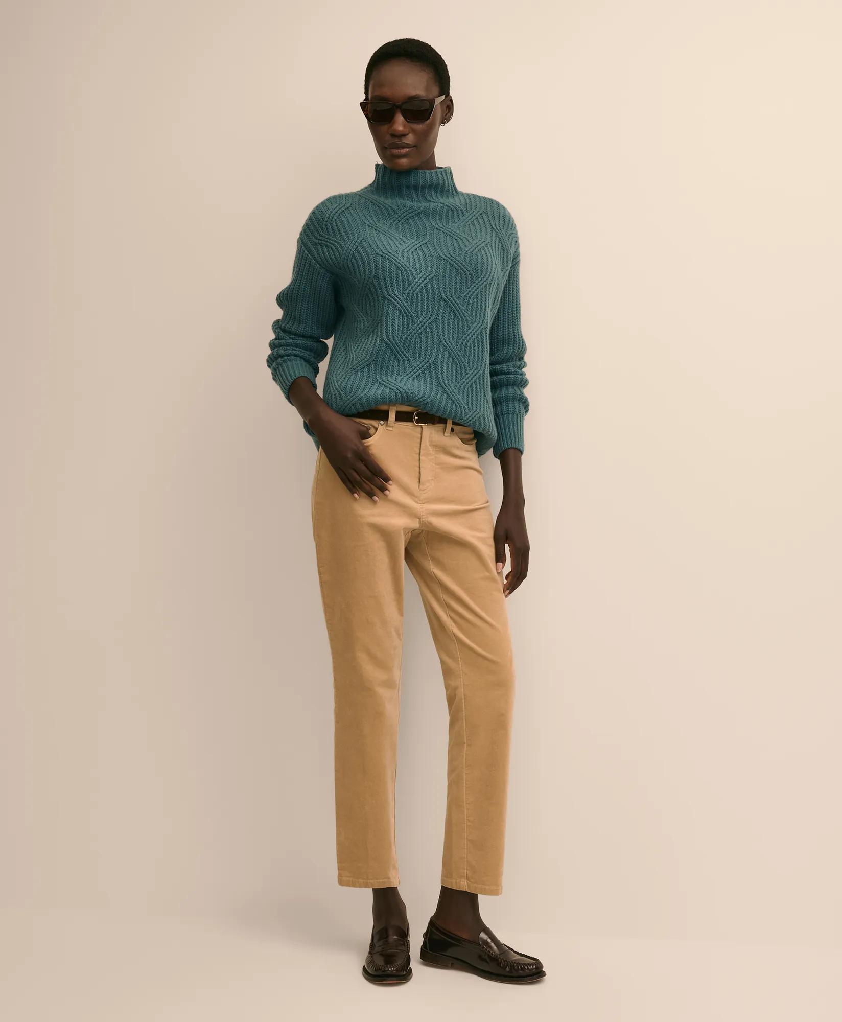 Cashmere Cable-Knit Funnel-Neck Sweater, image 2